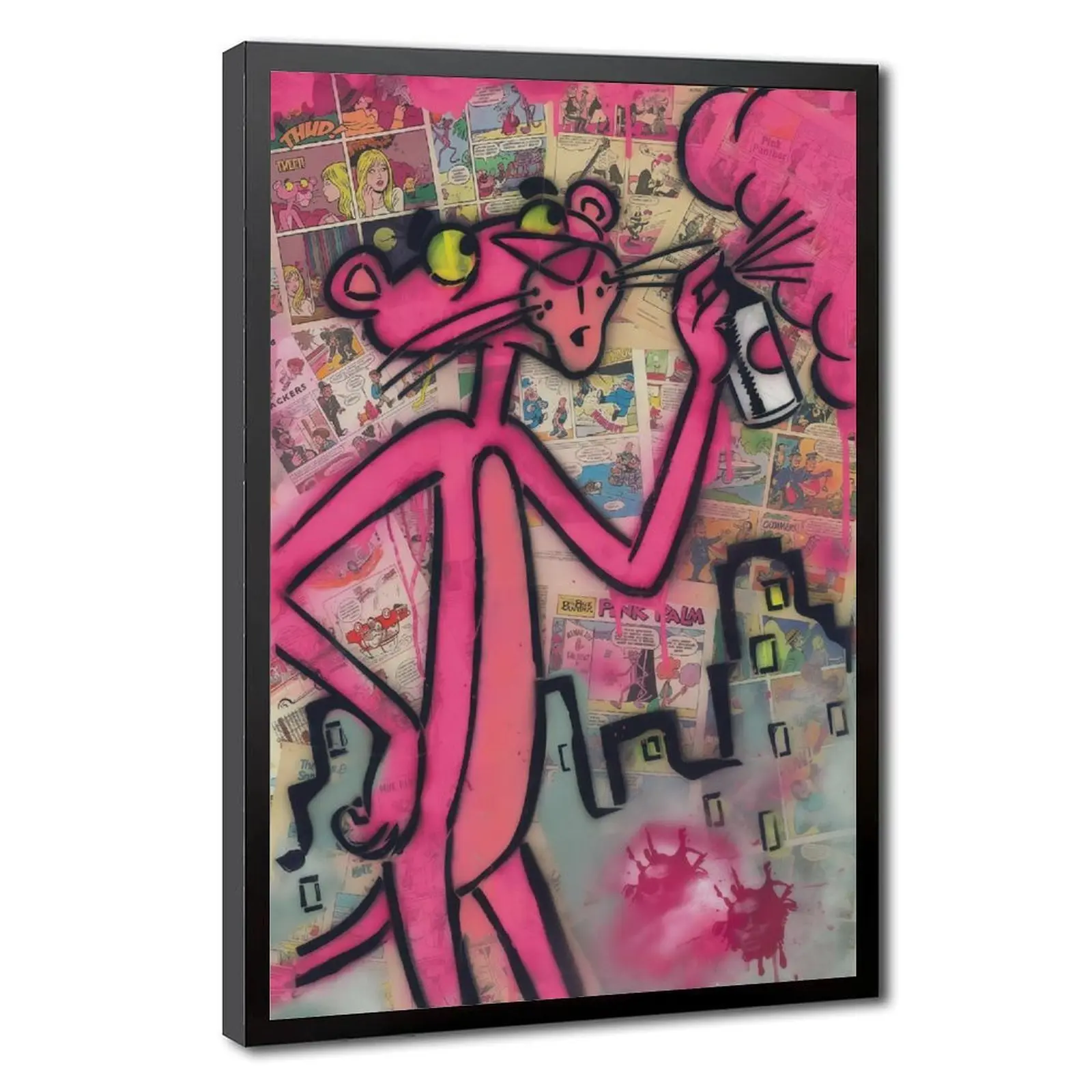 Pink Panther Character Art Modern Canvas Painting - Creative Graphic Frame-Style DIY Graffiti Posters & Prints, Vibrant Picture Image Prints, Home Inspo Wall Art Room Accessories for Living Room