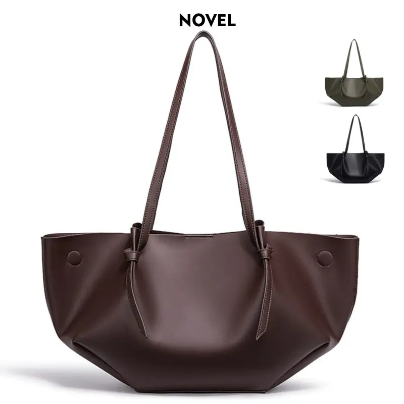 NOVEL Best-Selling High-Quality Luxury-Style Tote with Wing Details; Unique Pleated Design Shoulder Bag; Spacious Commuter Bag with Detachable Pouch; Fashionable and Versatile Underarm Bag; Bat-Style Bag