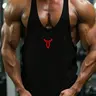 Men's Minimalist Printed Stringer Sports Tank Top, Deep U-Neck Breathable Cotton Blend Muscle Tank, Lightweight Moisture-Wicking Gym Shirt, Sportswear Tank Top, Ideal for Bodybuilding, Workout, Light Outdoor & Urban Street Style, Dry Fit Vest