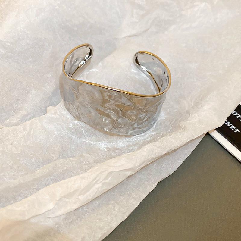 Silver Wide Cuff Bangle for Women, Minimalist Open Cuff Bracelet, Chunky Statement Jewelry for Daily Wear & Party