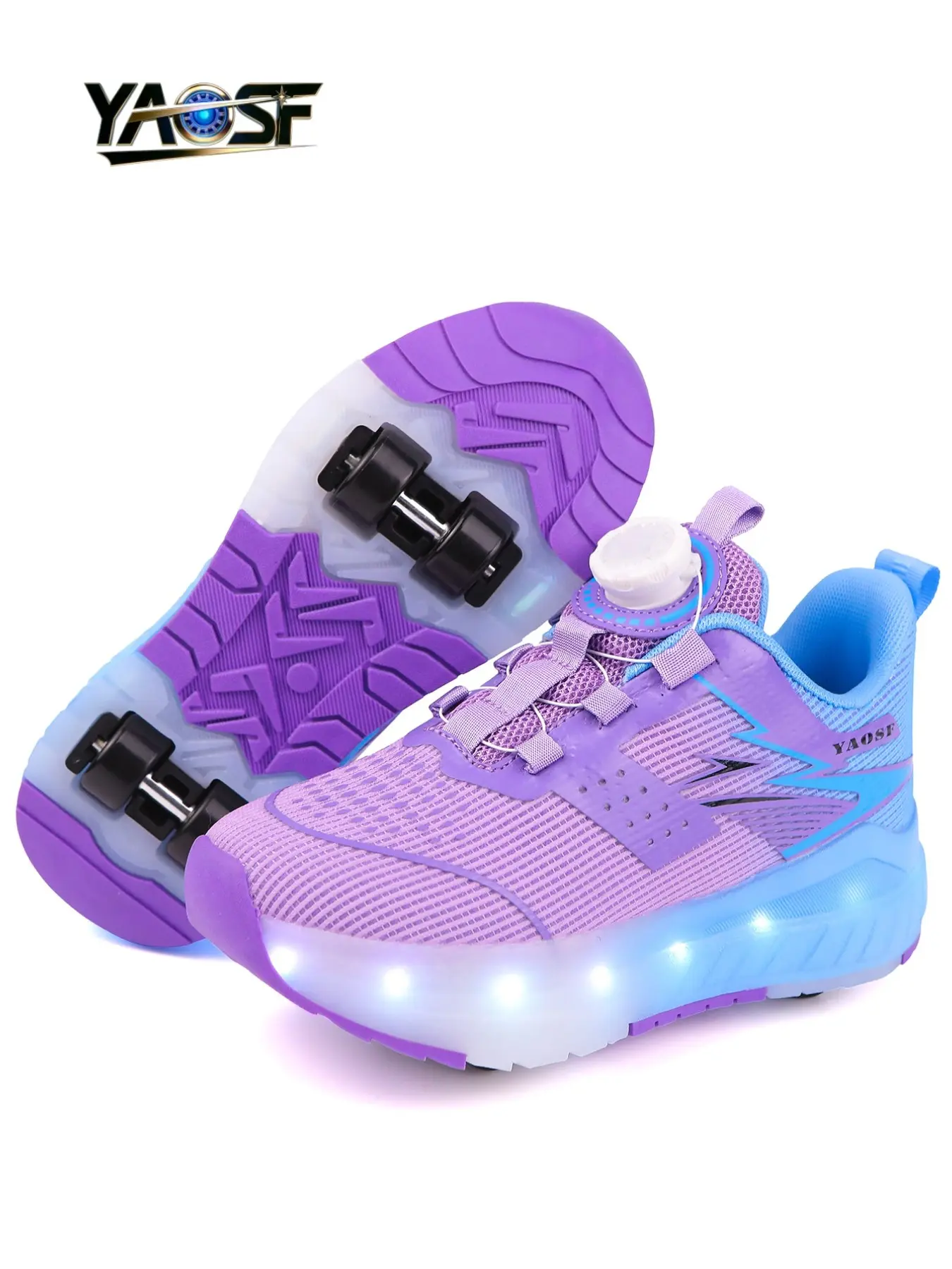 Yaosf Detachable Four-Wheel Glowing Roller Skates, RGB LED Neon Light Band, Adjustable Lights, Anti-Slip Thick Sole, Kids & Teens, Shoes With Wheels