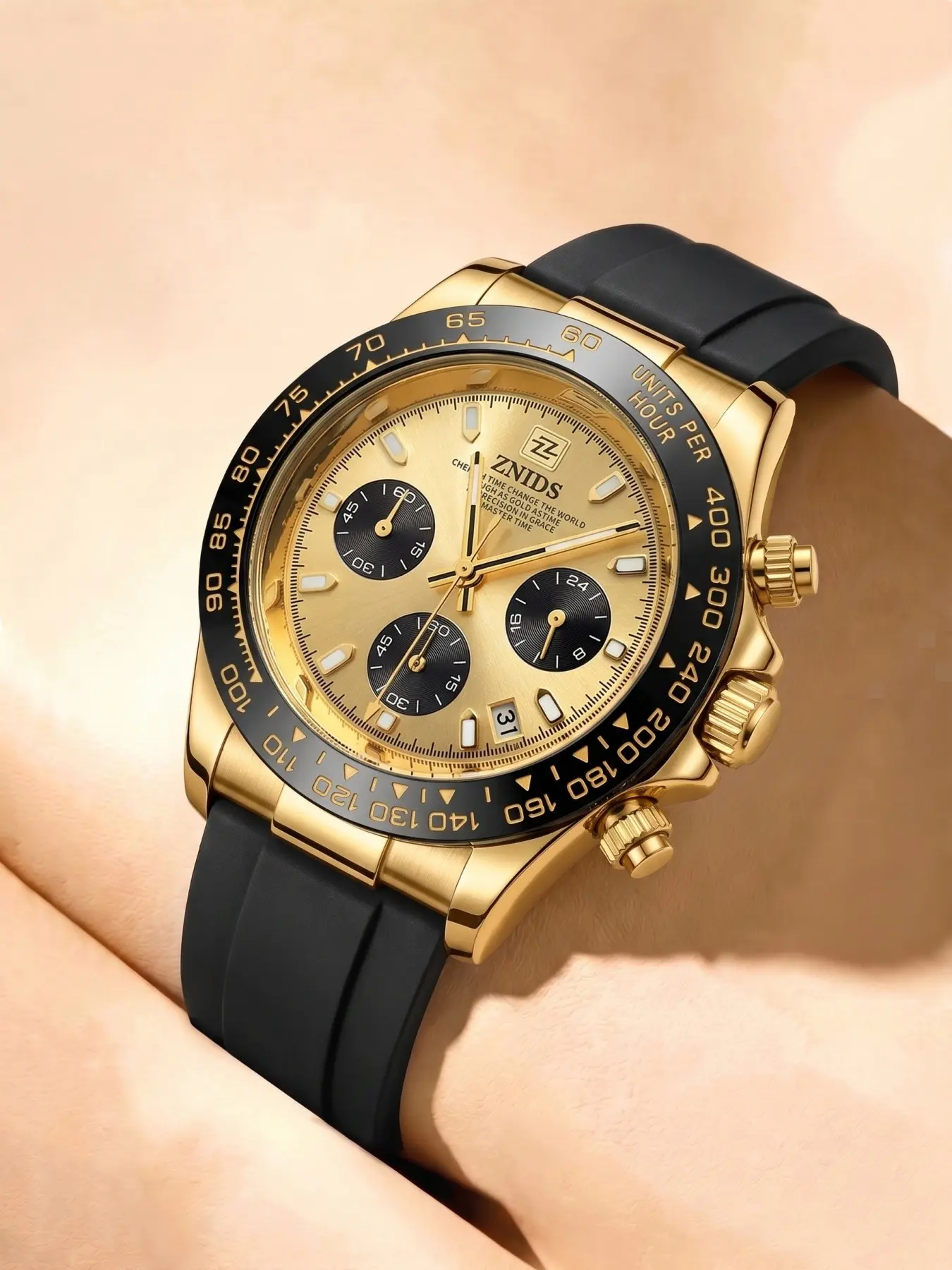 Men's Multifunctional Quartz Watch, Analog Wristwatch, Quartz Wristwatches, Business Sport Waterproof Rubber Band, Three Eyes Six Hands Calendar, Trendy Men's Watch for All Seasons, Quartz Analog Watches