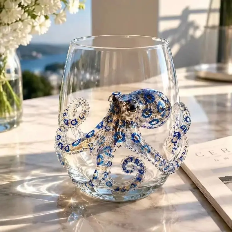 Octopus Tentacle Art Glass Cup, Unique Design Artistic Drinkware, Perfect for Home Decor & Gifts, Durable Handmade Glass, Ideal for Tea Coffee