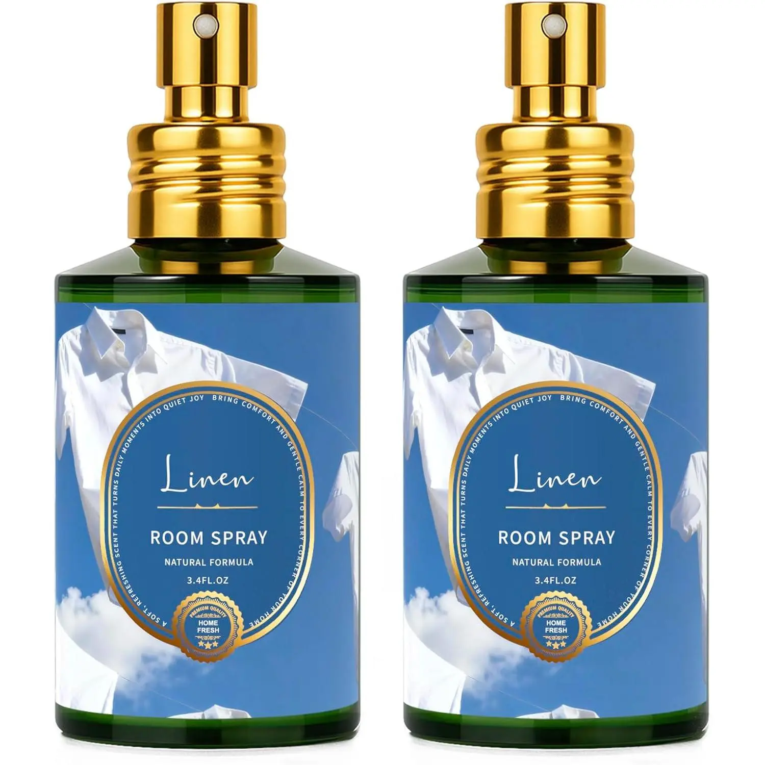 Linen Room Spray 2 Pack, 3.4oz/100ml Each – Long-Lasting Air Freshener & Odor Eliminator for Home, Bathroom, Bedroom & Office, Concentrated Room Spray