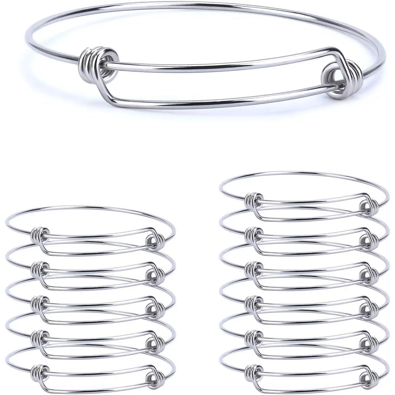 Bangle Bracelets  12 count Adjustable Wire Bangles Set | Expandable Open Design Bracelets Fits  Smooth Lightweight Stackable Bracelets for DIY  Making 2.6 Inches