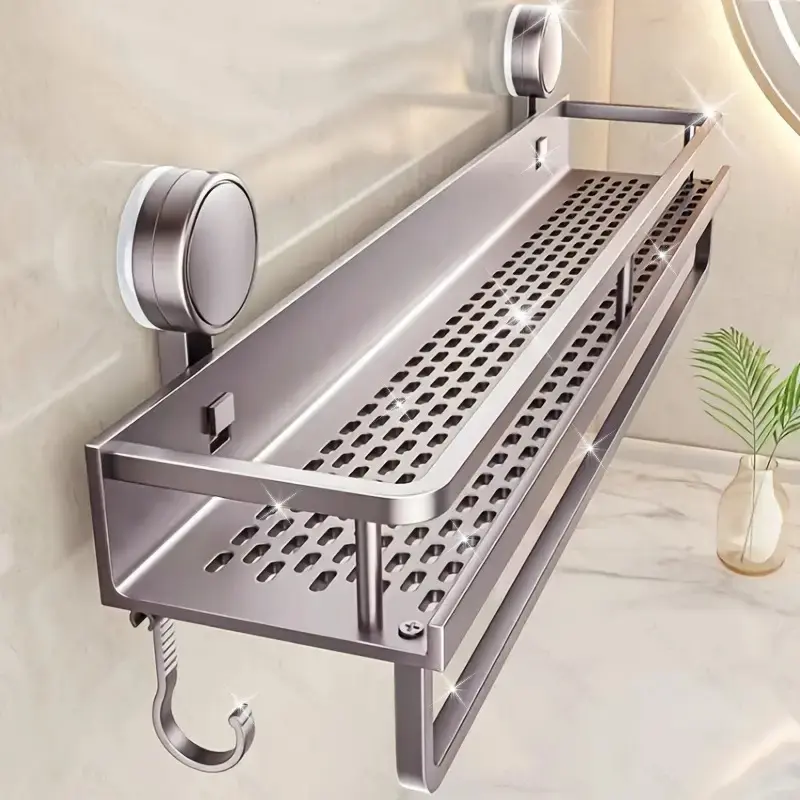 No-drill suction cup bathroom storage rack, drill-free bathroom shelf, 30.0 cm aluminum wall-mounted shower caddy for space-saving storage of shampoo, conditioner, toiletries and shower supplies for shower rooms, Bathroom Organizing Accessories