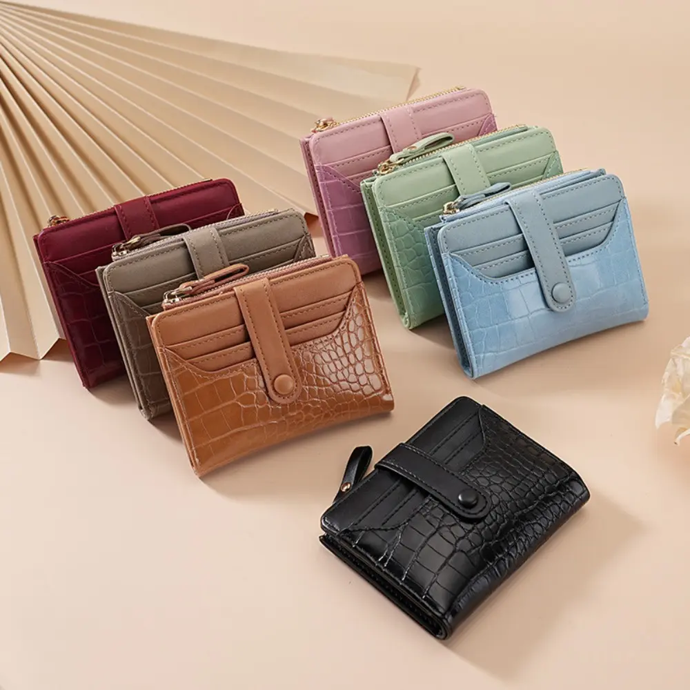 Women's Foldable Crocodile Embossed Mini Bifold Wallet - Macaron Solid All Over Print, Multi Card Slots, Side Zipper Coin Purse, Anti-Theft, Scratchproof, Mini Purse-Shaped Daily Clutch, Mini Purse-Shaped Women's Wallets