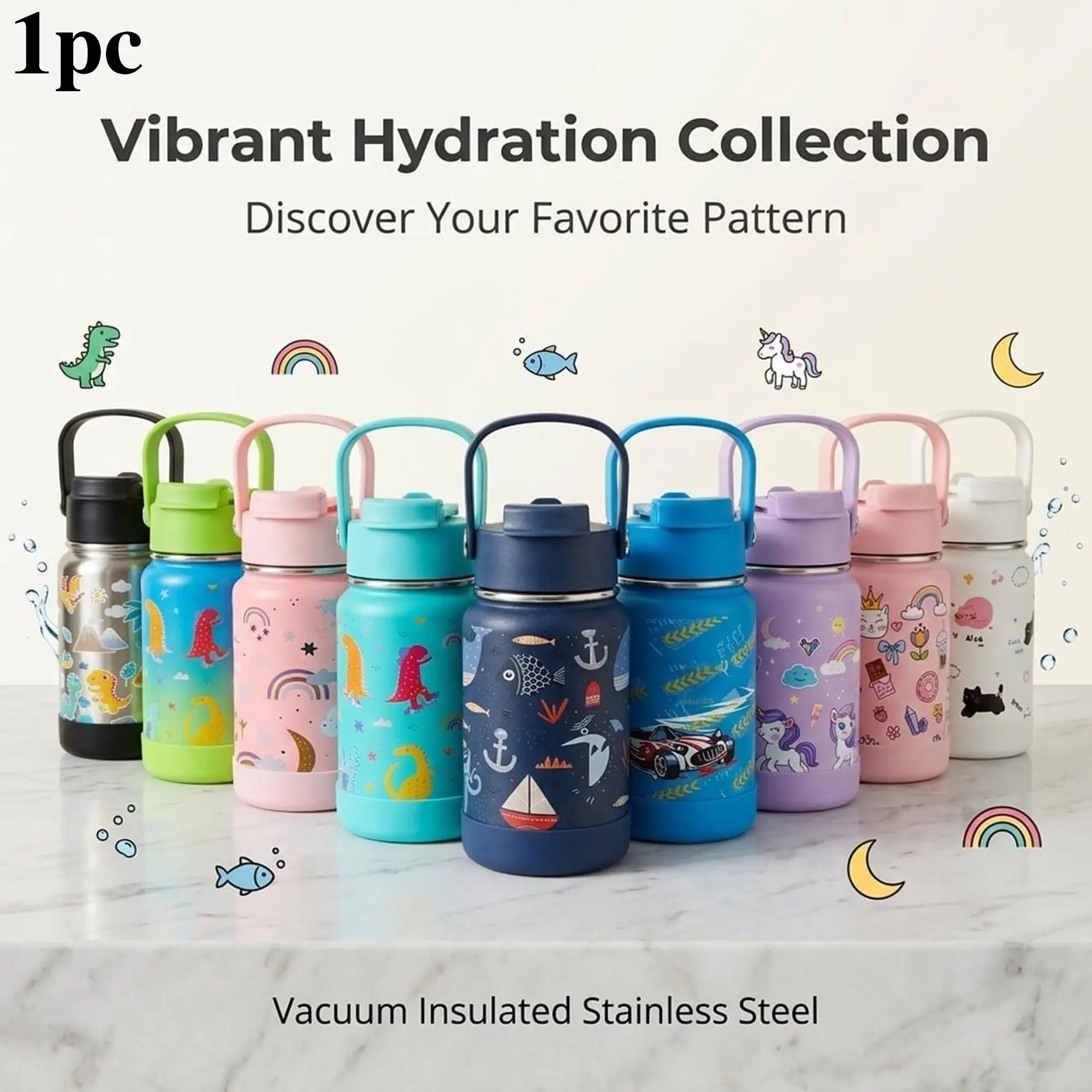 350ML Stainless Steel Water Bottle, Leak-Proof Insulated Traveler Tumbler with Straw Lid, Durable for Camping, Sports, Kids' Birthday Gift, School Trips, Drinkware