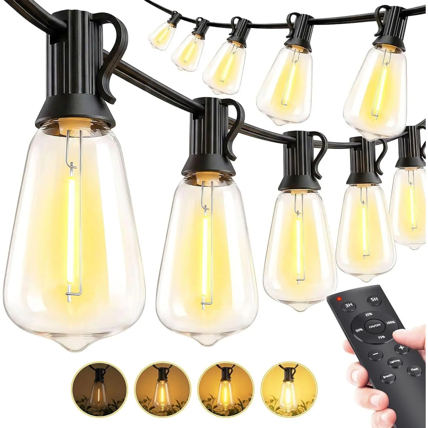 Outdoor String Led Patio Lights: 65Ft 20M Outside Waterproof Light with Remote Dimmable ST38 Shatterproof Bulb Connectable Hanging Outdoor Electric Lighting for Backyard Yard Gazebo Porch Partyfidget toys