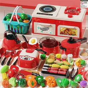 Realistic Kitchen Pretend Play Set for Kids, Educational Cooking Toy Set with Various Foods/kitchen Utensils/dishes, Fake Stove, Lights & Spray