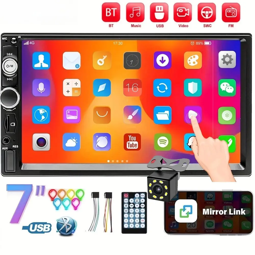 Multifunctional Dual-Disc Car Audio Host, 7-Inch Large Screen, USB Aux Bluetooth-compatible Music Player, Car Mp5 System, Abs Material