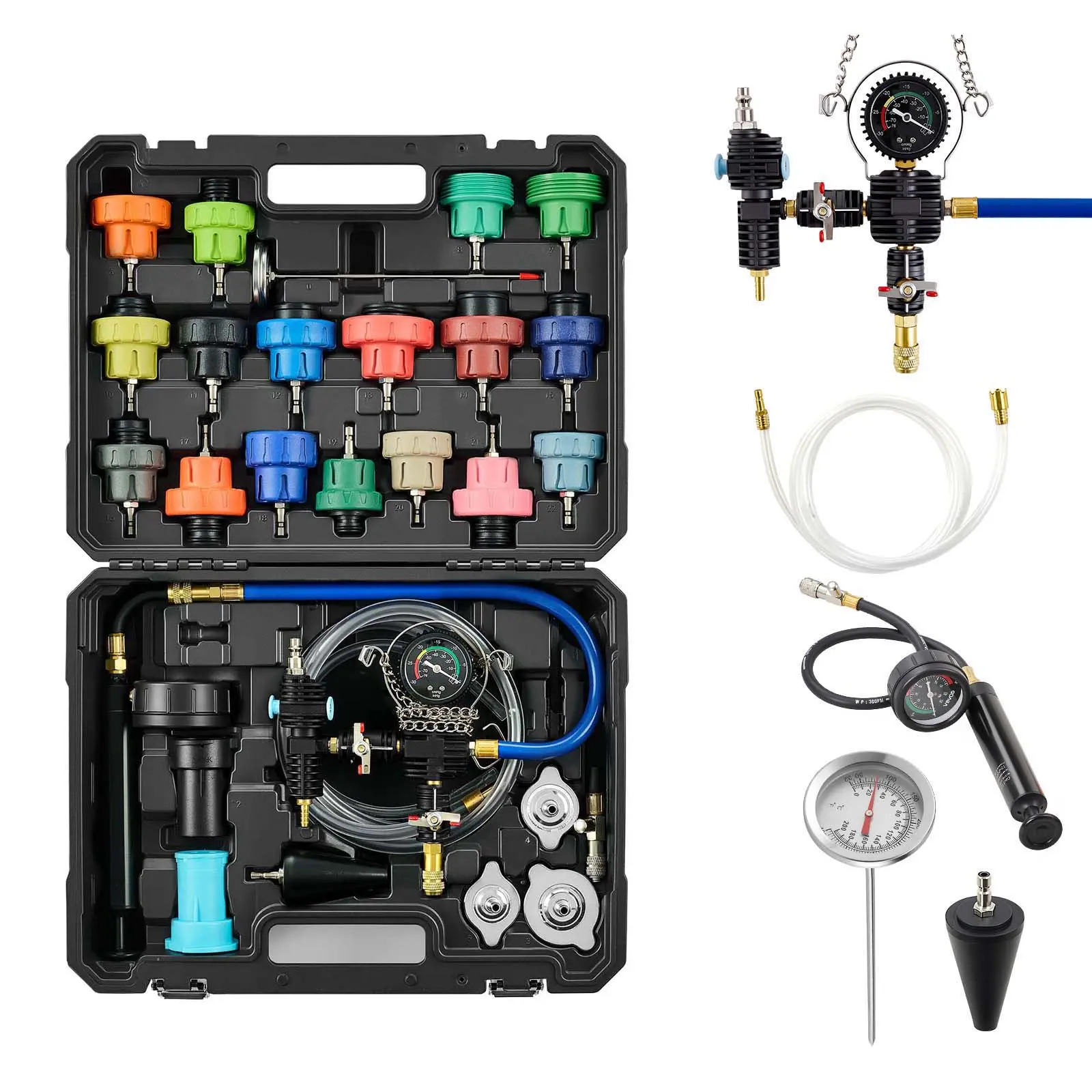 Universal Cap Coolant Pressure Tester Kit Set, 0–200°C Temp, 32–400°F Temperature, 0–2.5 Bar/0–35 PSI Pressure, Efficient Vacuum Filling, Universal Vehicle Compatibility