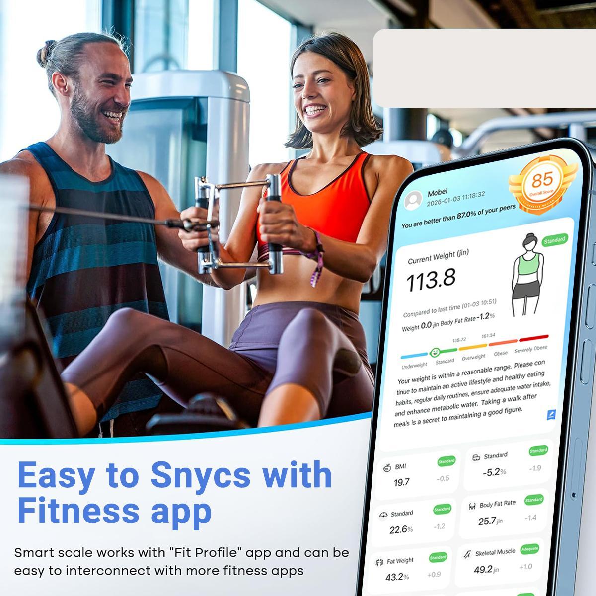 Smart Scale for Body Weight, Bluetooth Digital Bathroom Scale for BMI and Body Fat, Body Composition Monitor with Smartphone App