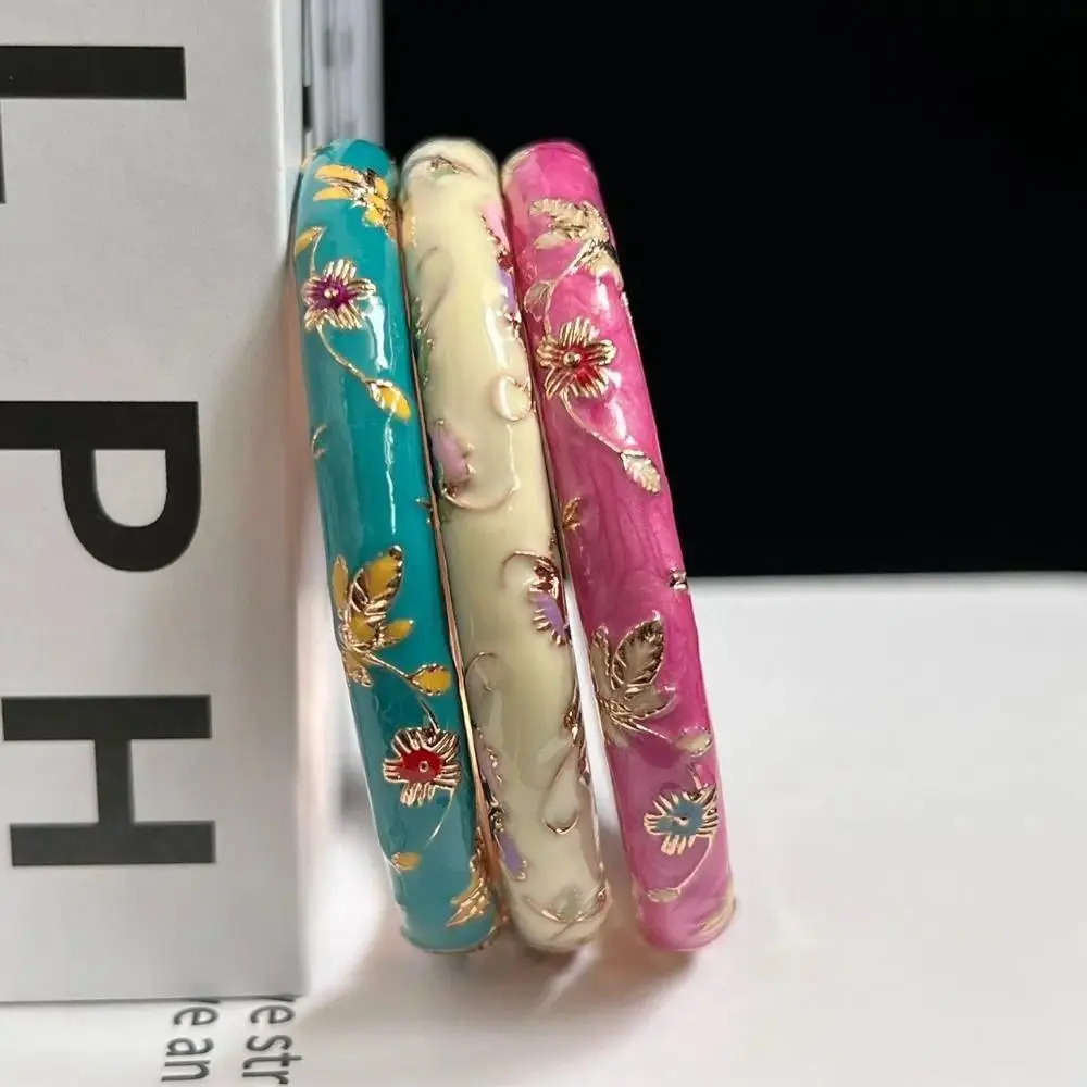 Women's Enamel Chinese Cloisonne Double Bangle, 6cm Alloy Metal Round Bracelet with Traditional Peony Filigree Flower, Ethnic Vintage Female Wear for Birthday Gift Ideas, Girlfriend Birthday Gift, Flowers, Business, Bracelets, 6 Cm, Anniversary