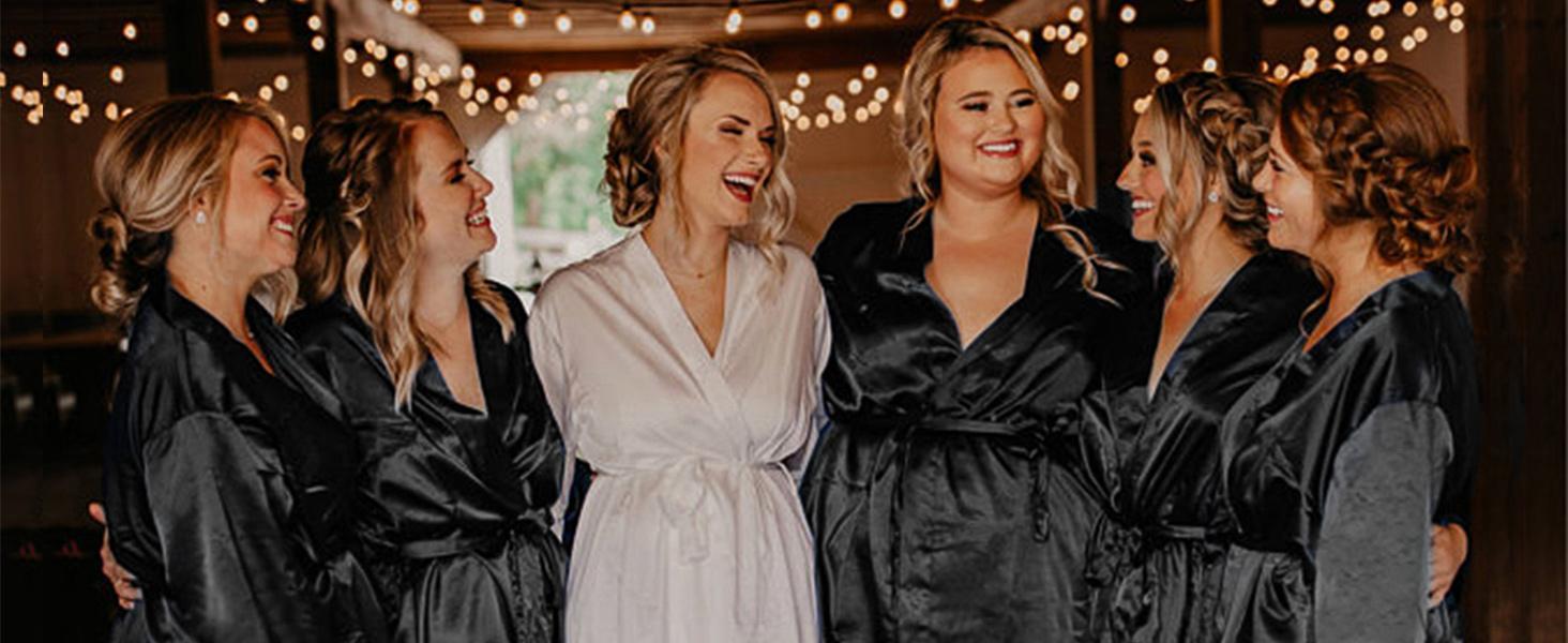 Womens Kimono Robes Dressing Gown Satin Bathrobe Nightdress Short Style Bridal Robe