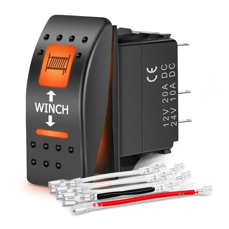 Nilight 7-Pin DPDT On/Off Momentary Rocker Switch, Orange Backlit, ABS+PC Construction, 2-Load Control, for UTV Winch/Pump, Included Wiring Kit