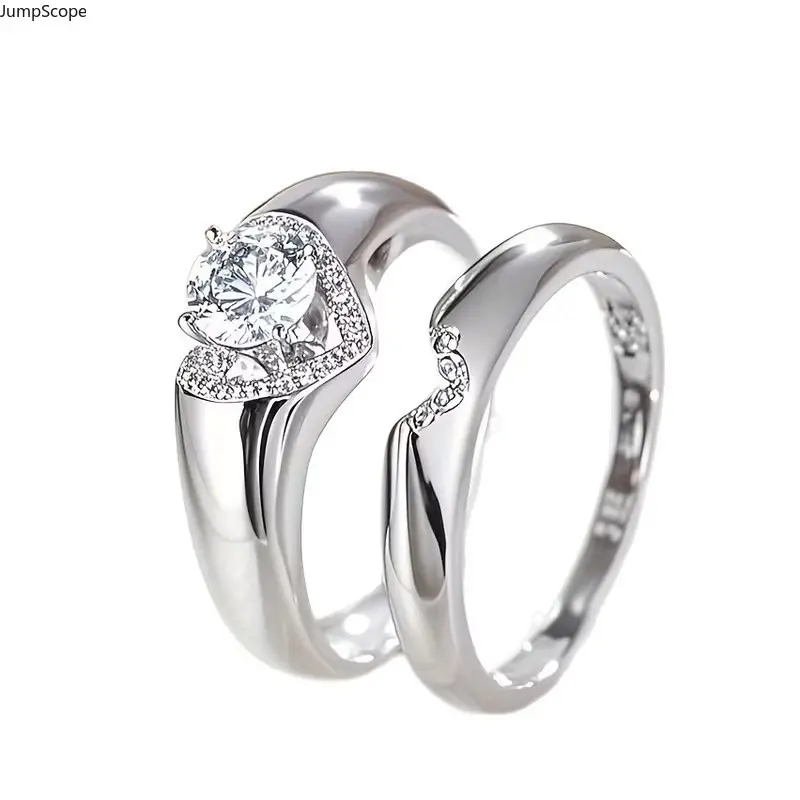 2Pcs Heart Halo Moissanite Matching Couple Ring Set For Lovers, 14K Gold Silver Plated Twisted Curved His And Hers Stackable Promise Wedding Bands For Engagement Valentine Anniversary Daily Matching Wear