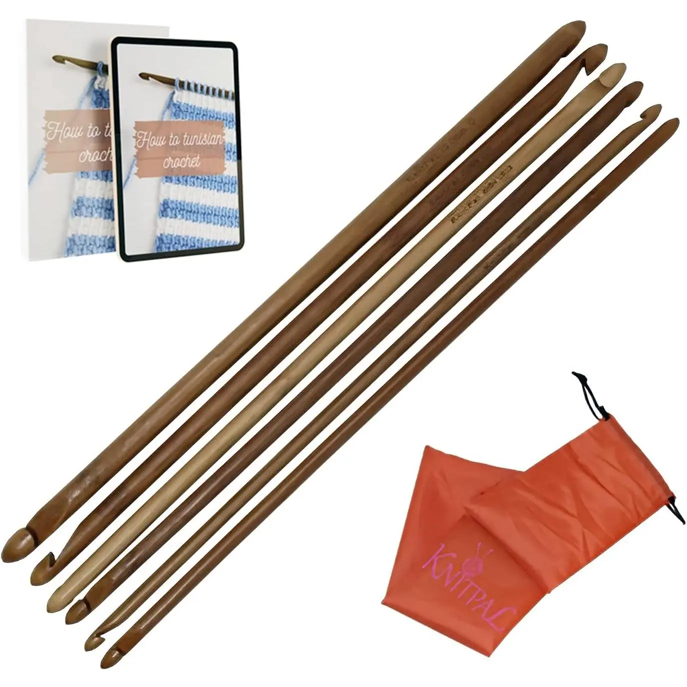 Double Ended Tunisian Afghan Crochet Hooks Set - Tunisian Crochet Hooks - 14 in (35cm) Long 6  Sizes: A/2mm, B/2.5mm, C/2.75mm, D/3.25mm, E/3.5mm, F/3.75mm