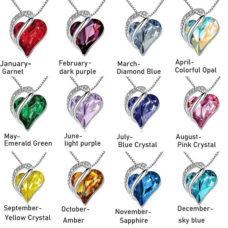Dainty 12-Month Birthstone Heart Shaped Necklace, Crystal Zircon Pendant Jewelry, Ideal Birthday & Anniversary Gift for Women, Accessories Complementing Sports & Outdoor Gear, Women’s Gifts summervibes,summerwins, Birthday Gift Ideas, Chain Pendant