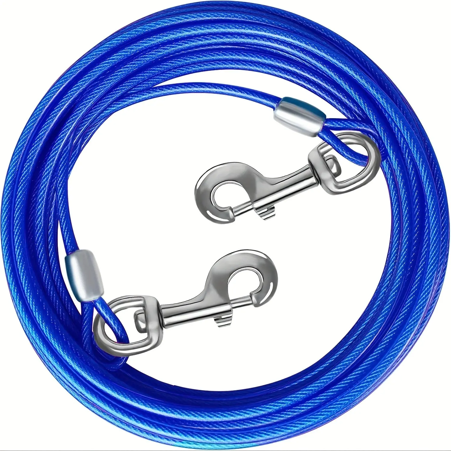 Dog Tie Out Cable 10/15/20/30 Ft, Steel Wire Cable with Durable Clips, Blue Heavy Duty Leash Chain for Large Dogs Up to 165 Lbs, Outdoor Use