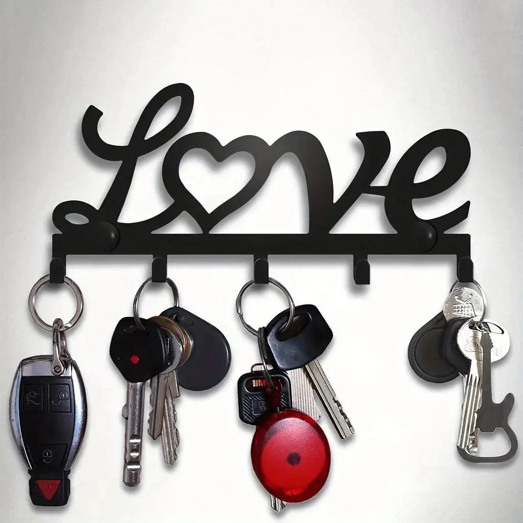 Chic Metal Love Letter Key Holder, Wall-Mounted Organizer with Hooks for Entryway and Sweet Home Decor, Wall Organizer, Bedroom