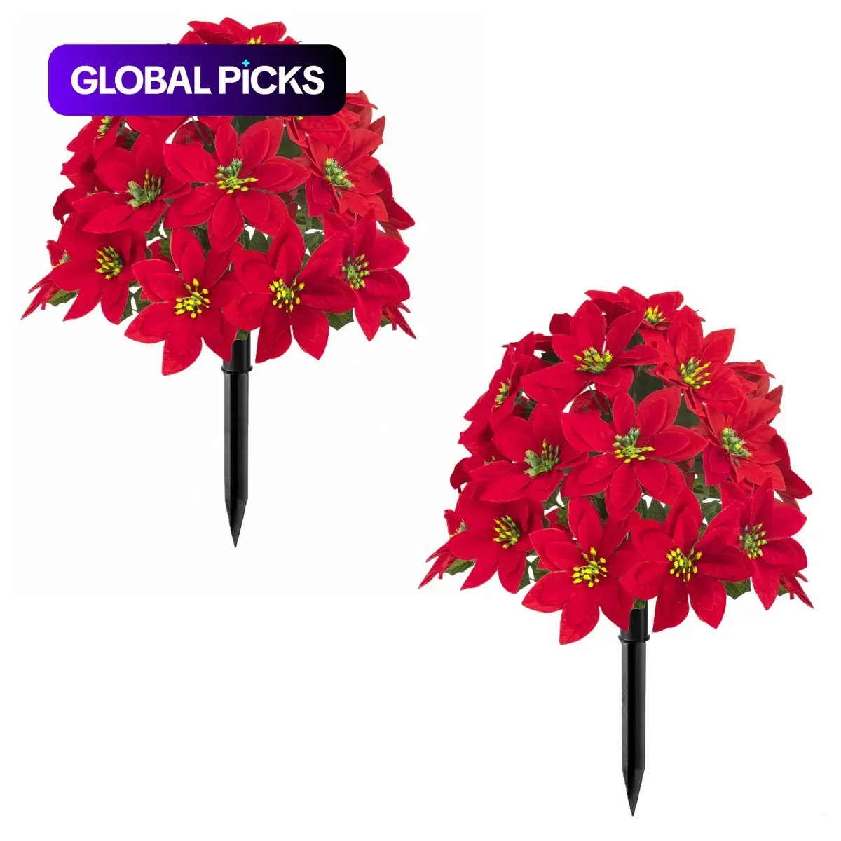 2 Pack Artificial Poinsettia Flowers with Ground Spike, Realistic Fake Flowers, UV Realistic Faux Poinsettias, Artificial Plants for Outdoor Christmas Decor, Home Patio Topiary Balls #GLOBAL PICKS