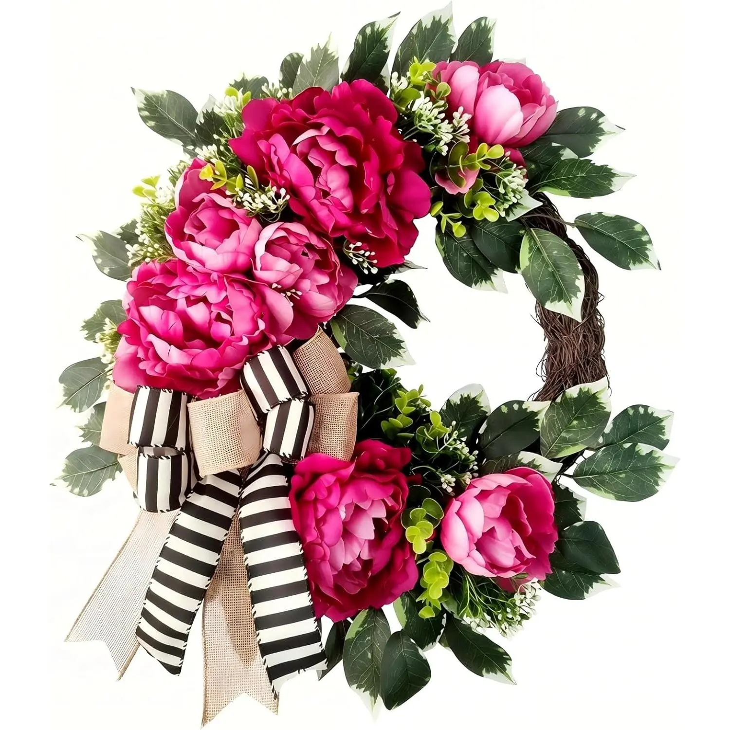 Spring Summer Wreath for Front Door,hot Pink Peony Wreath with Bow, Valentine Decor,Housewarming Gift, Wedding Door Decoration,Farmhouse Porch decor-20 inch