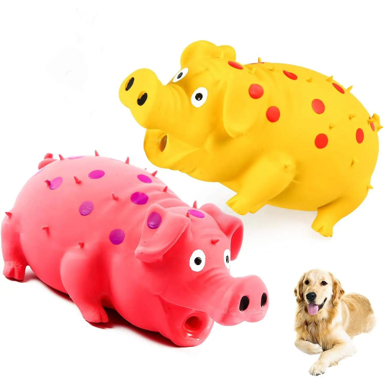 2-Pack Squeaky Pig  Toys - Durable Rubber  Toys with Oinking & Grunting Sounds for Small, Medium & Large Dogs - Interactive Latex Puppy  Set