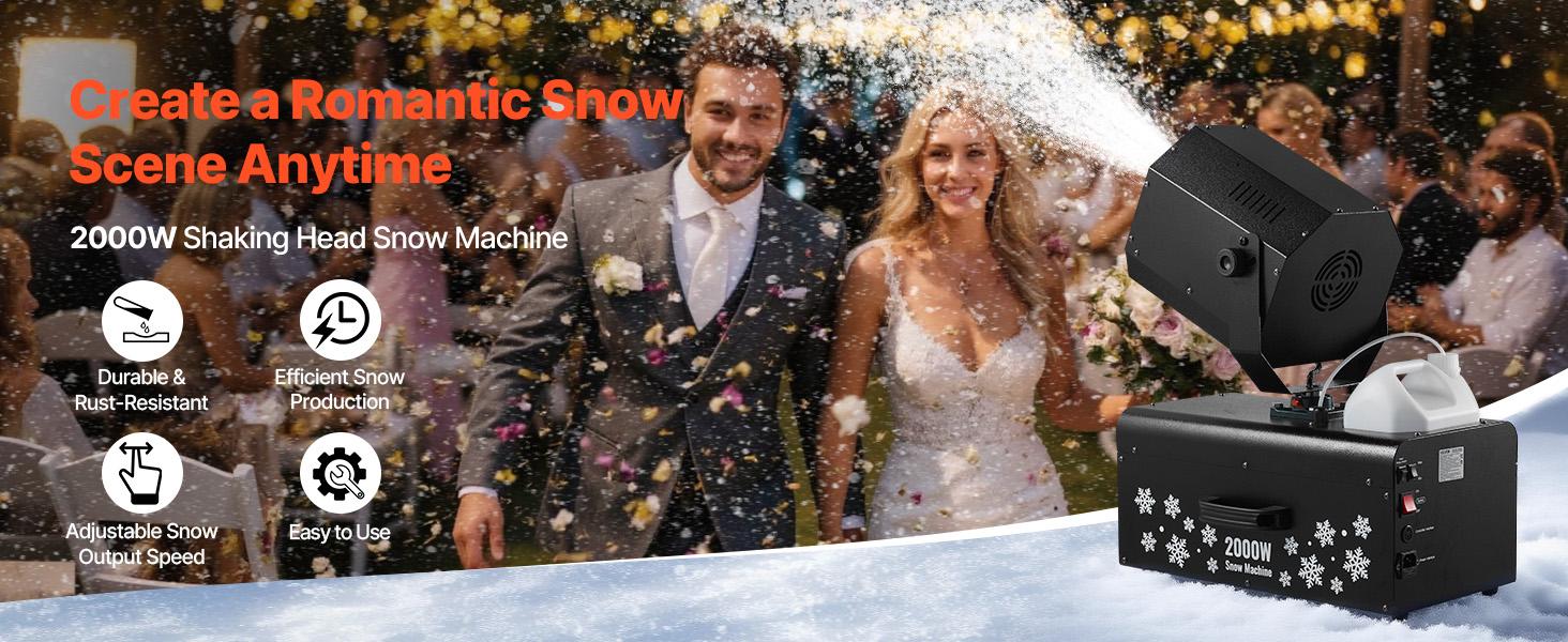 VEVOR Snow Machine, High Output 70 ㎡   Wide Coverage 2000W Snow Maker Machine with 2 Remotes Control, 90 °   Shaking Head Jet Foam Machine Snow Spraying Machine for Christmas Parties Wedding Stage Effect