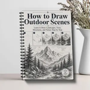 Landscape Painting Tutorial, Step-By-Step Sketching Practice, Mountain Forest Lake Clouds, Ideal for Beginners Adults Teens Art Lovers Travel Sketching