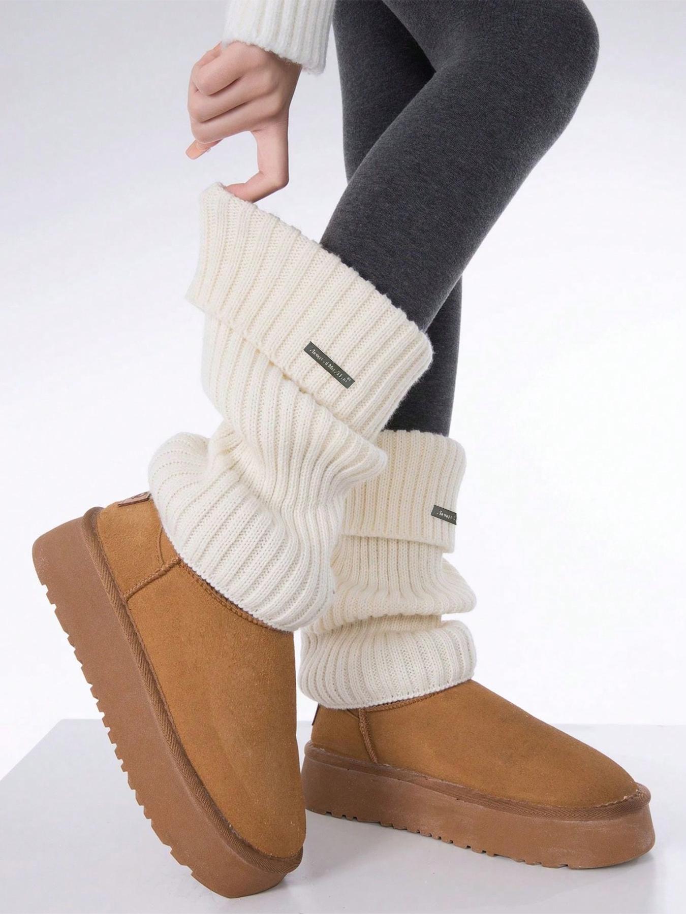 Women's Basic Solid Color Stretchy Jacquard Leg Warmers Socks with Metal Label Detail, Minimalist Fashionable Casual Chic Style Fitted Cozy Warm Leg Warmers for All Seasons, Women's Long Leg Warmers for Daily Wear
