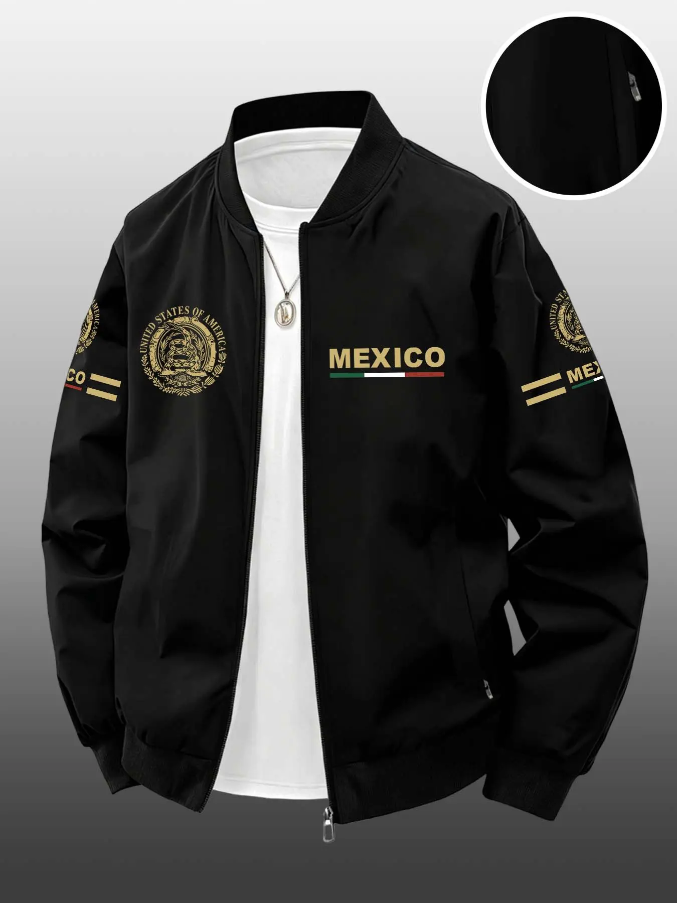 Men's Spring Summer Casual Jacket, Stylish Mexico Flag Print, Zip Pocket Design, Perfect Gift for Boyfriend or Father