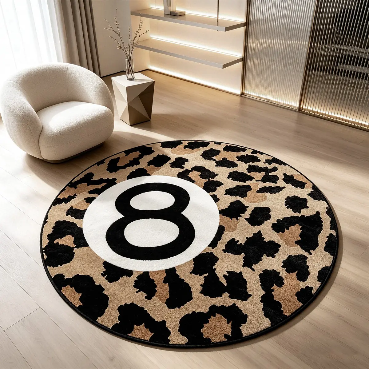 American Vintage Leopard Print Round Rug, Trendy Carpet, Printed Rug, Indoor Area Rugs, Home Decor Rugs, Home Decorative Rug, Retro Style Living Room Rug, Non-Slip Bedroom Study Mat, Gift Idea