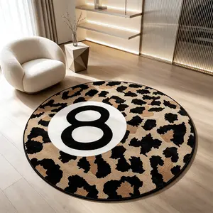 American Vintage Leopard Print Round Rug, Trendy Carpet, Retro Style Living Room Rug, Non-Slip Bedroom Study Mat, Gift Idea