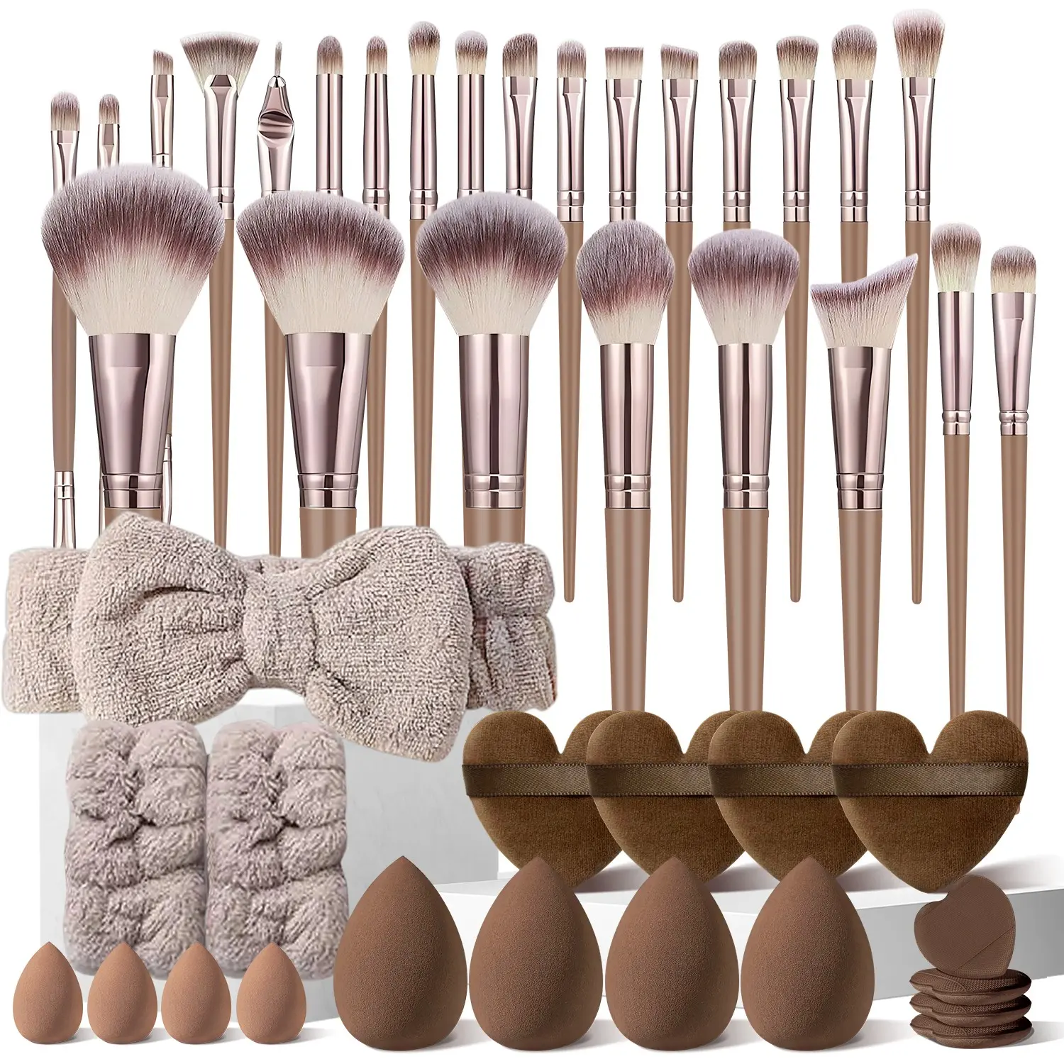 42pcs Complete Makeup Brush & Beauty Tool Combo - Soft Synthetic Fiber Brushes Suitable for /Normal Skin, Foundation/Blush/Contouring/Eye/Powder Application - Ideal for Beginners & Pros (Affordable)