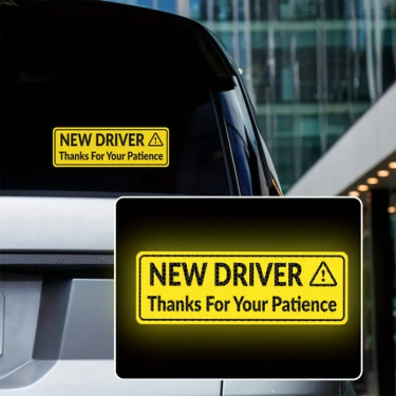 High-Intensity Reflective New Driver Sticker, Waterproof Vinyl Night Visibility Safety Warning Car Decal, Body Window Bumper Sticker
