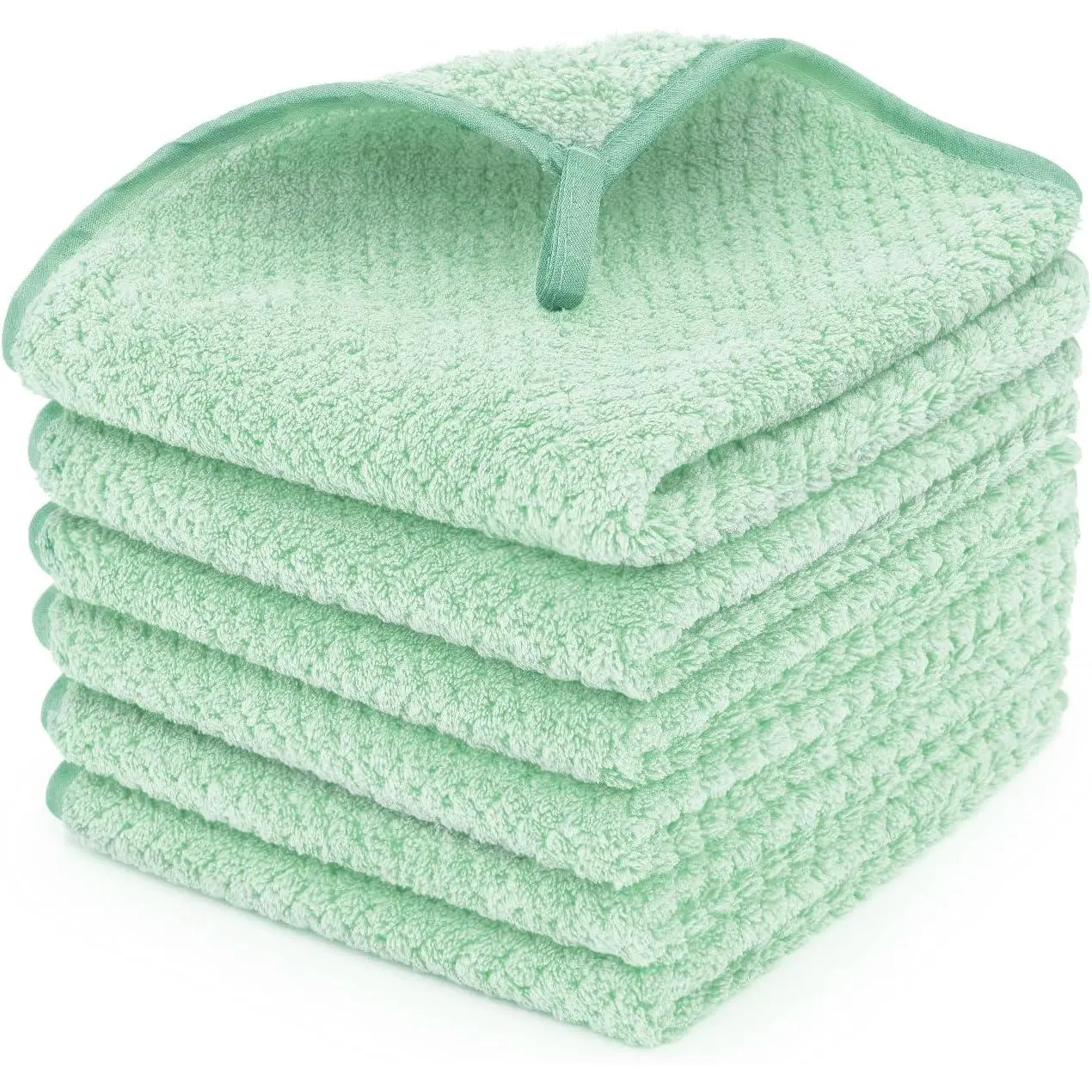 6 Pack Washcloth Set, Waffle Washcloth Towels Set, Microfiber Super Soft Highly Absorbent, Sturdy Quick Drying Towels for Bathroom, Gym, , Yoga, Green