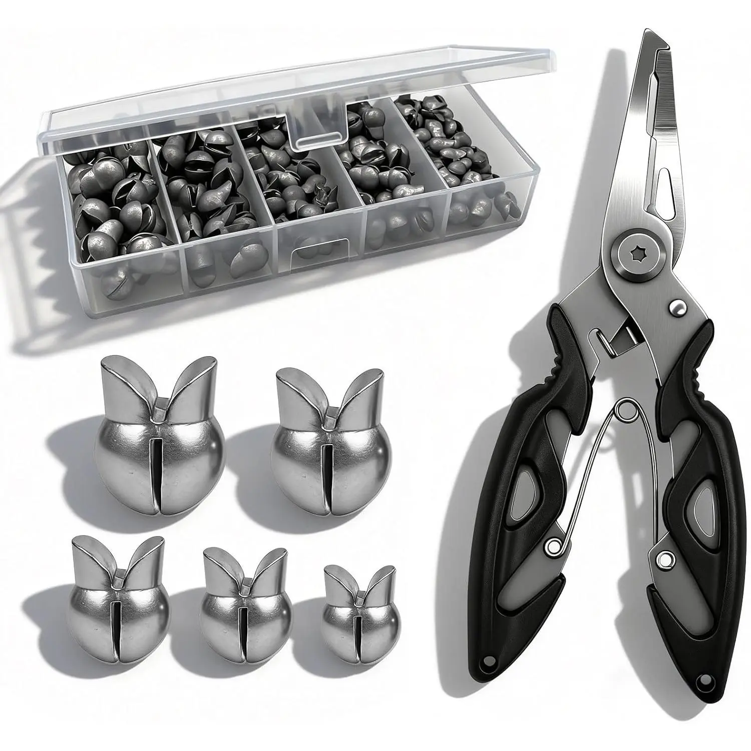 Removable Split Shot Fishing Weights Sinkers Kit,  Duckbill Open Mouth Lead Sinker, Soft Fishing Sinkers & Weights for Freshwater Bass Trout