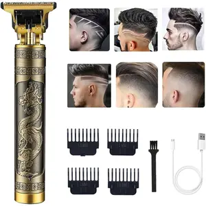 Vintage T9 Professional Electric Hair Clipper for Men, Cordless Barber Hair Trimmer & Edger, Zero-Gapped Detail Beard Shaver for Hair Cutting & Grooming, Gold