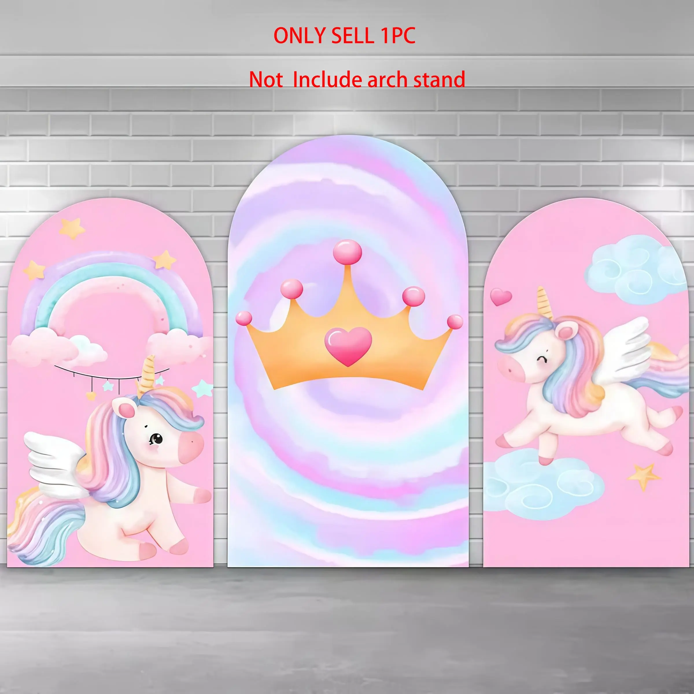 Whimsical Pink Unicorn Arch Covers Stretchy Backdrop Background – Crown & Rainbow Design, Perfect for Girls’ Birthday & Magical Princess Party Photo Backdrop, Birthday Party Decorations