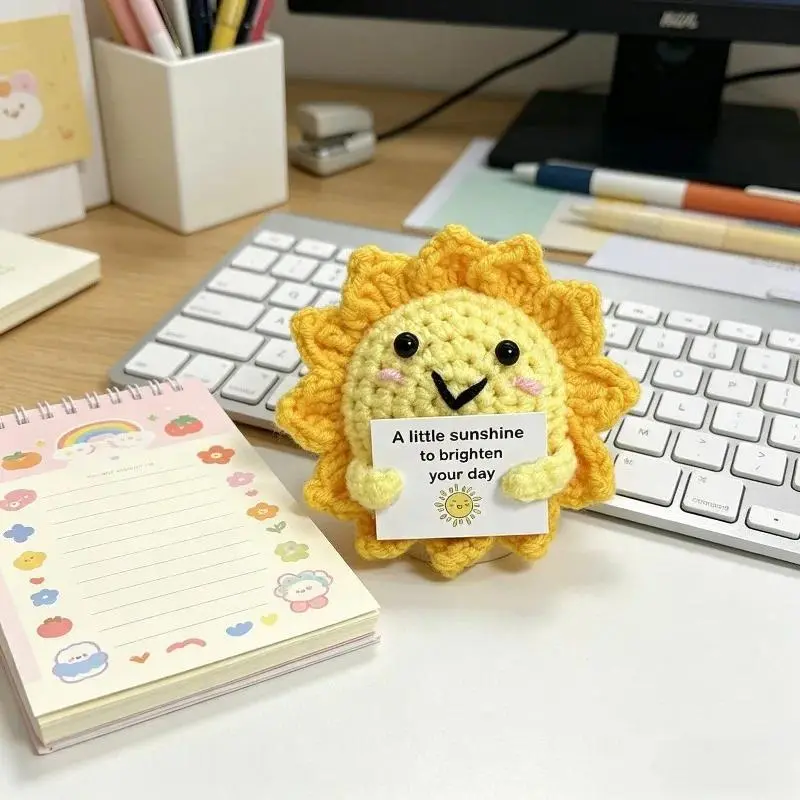Handmade Crochet Sunflower Stuffed Toy - Cute Knitted Sun Doll for House Decoration, Car Ornament, No-Excess-Frill Cheer Up Gift (DIY Specialty Supply for Toys & Hobbies)