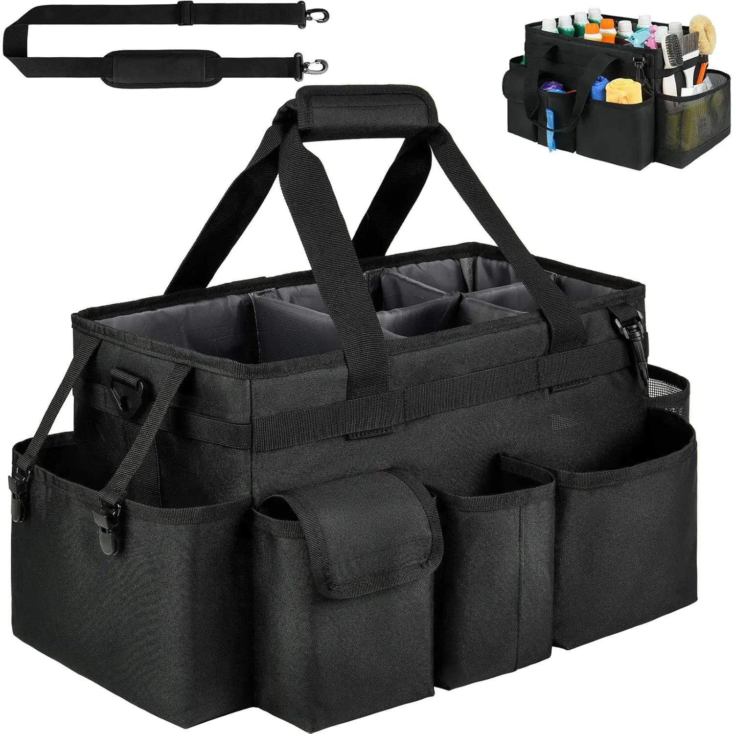 ZIOZERTT Wearable Cleaning Caddy Organizer with 5 Foldable Compartments and Durable Strap for Cleaning Car Cleaning Tool Organizer