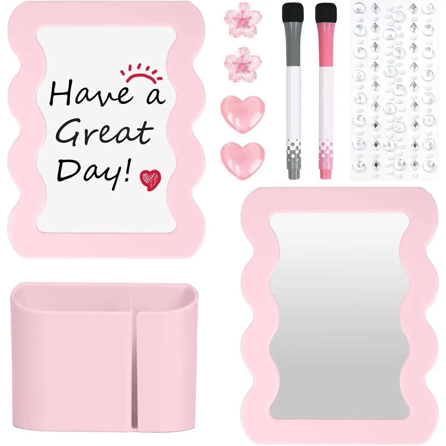 Locker Accessories Kit for Girls - Includes  Mirror, Whiteboard, Pen Holder,  and Stickers,  Locker Decor & Organizer Set,  to School Supplies,  Set 10 count