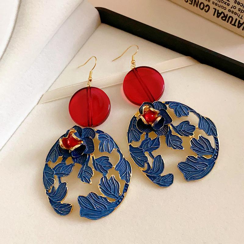 Silver Needle Resin Flower and Leaf Chinese Style Earrings, New Chinese Style Unique Design Ear Drops, Vintage Cheongsam New Style Jewelry for Women