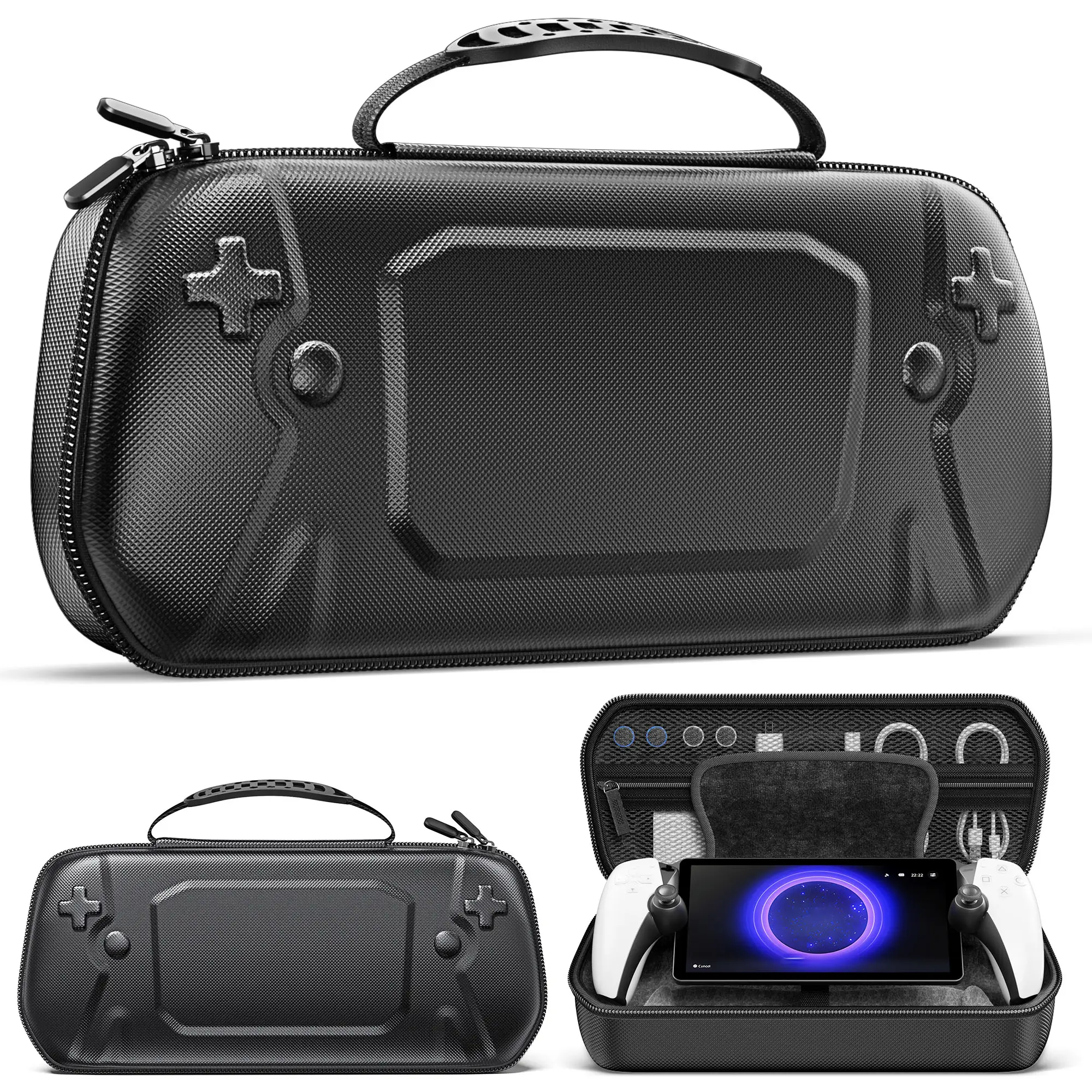 BEBONCOOL Storage Carrying Case for PS5 Portal Handheld Console, PU Leather Hard Shell with Textured Finish, Water-Resistant Splash-Proof Exterior, and Comfortable Rubber Handle for Travel Protection