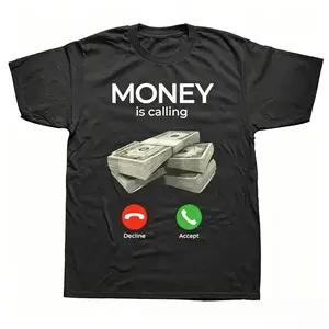 Funny Money Is Calling Incoming Cash Call Button Meme Graphic T Shirt Unisex, 100% Pure Cotton Dollar Stack Humorous Hustle Short Sleeve Tee, Side Hustle Entrepreneur Casual Street Daily Shirts
