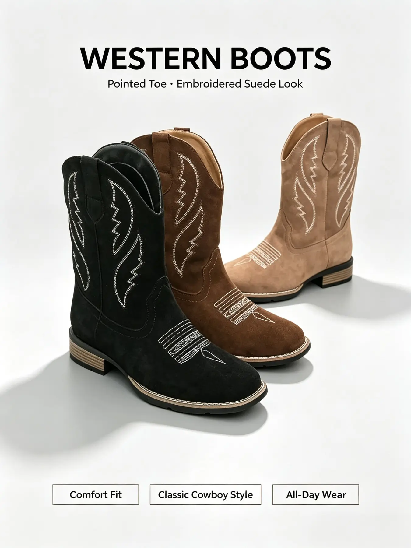 Men's Western Cowboy Boots, Classic Cowboy Boot, Embroidered PU Leather, High Top Chunky Heel, Casual Outdoor Boot, Fall & Winter Casual Style, Retro Design, Comfortable Fit