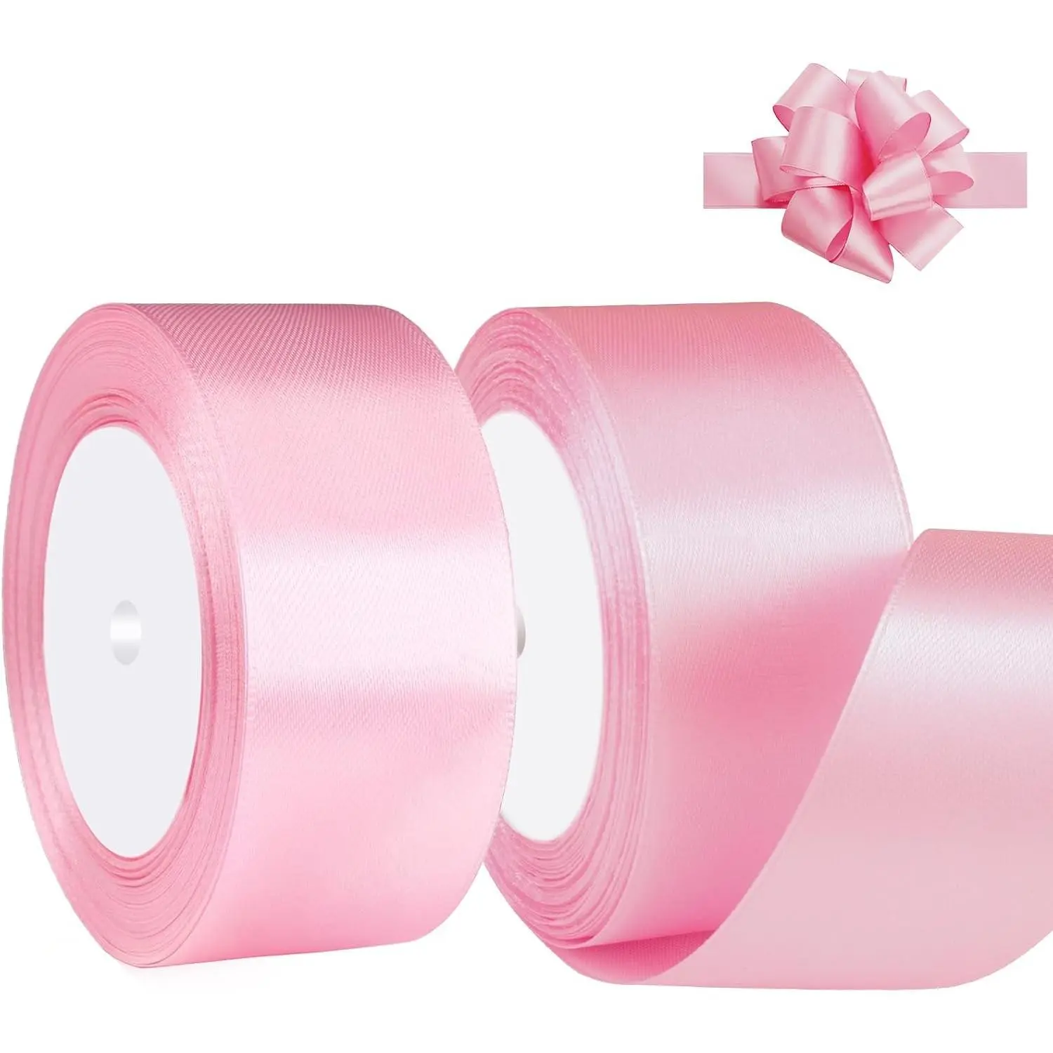 Pink Satin Ribbon 1-1/2 Inch x 2 Rolls Pink Wide Satin Fabric Ribbon for Gift Packaging, Christmas, Wedding, Flower Bouquet, Holiday Party, Invitation, Total 50 Yards