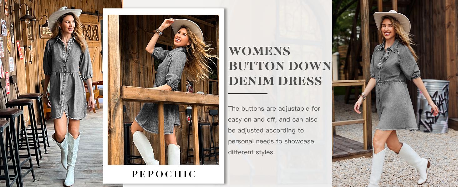 FMEYOA Womens Summer Denim Dress Button Down Short Sleeve Babydoll Dress Puff Sleeve Flowy Jean Dress FMEYOA Womens Summer Denim Dress Button Down Short Sleeve Babydoll Dress Puff Sleeve Flowy Jean Dress