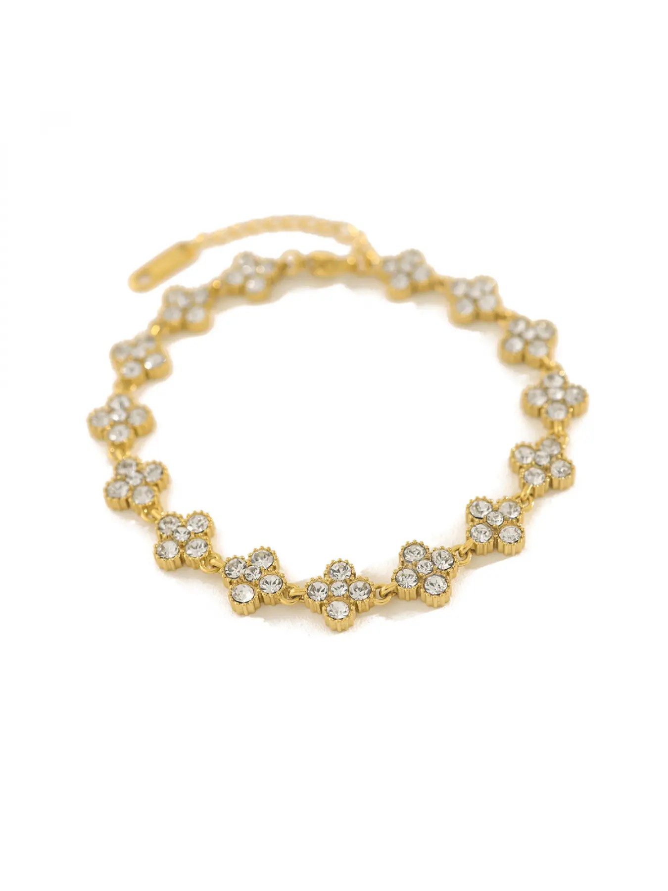 Elegant Sparkling Crystal Inlaid Clover Link Bracelet, Anti Tarnish Stainless Steel Multi Shades Four Leaf Flower Bracelet Luxury Party Women Accessories, Fashionable Bracelet
